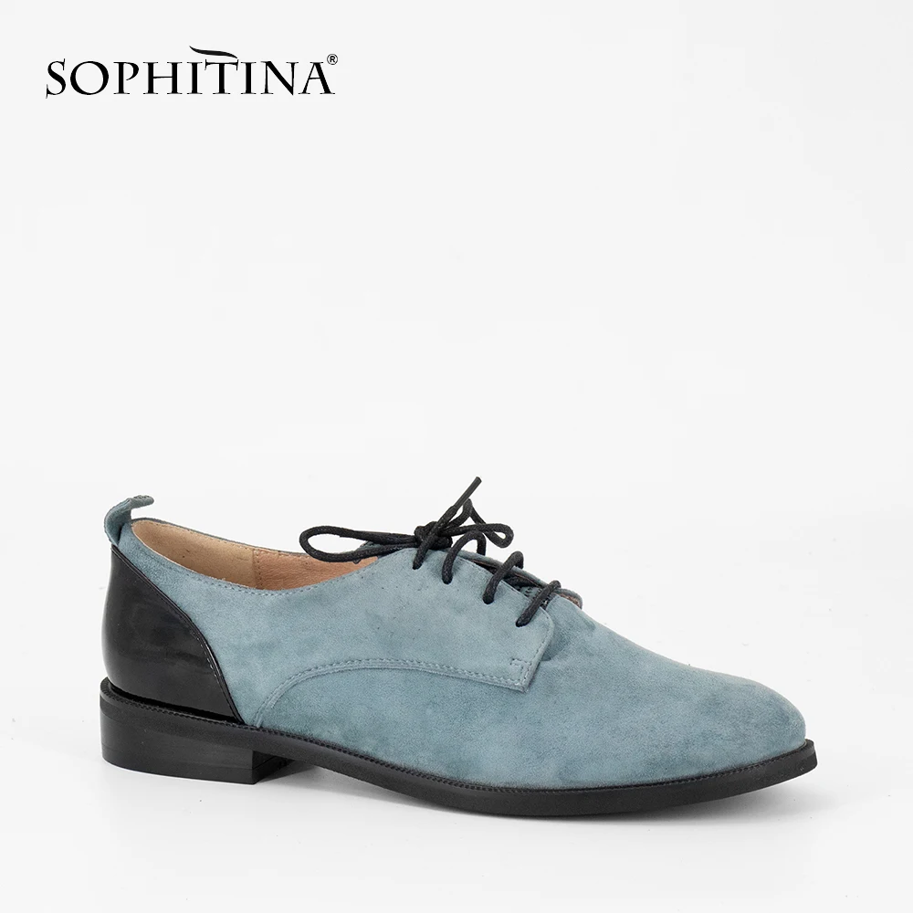 Kopen Sophitina Kwaliteit Handgemaakte Flats Echt Leer Ronde Neus Lace Up Casual Oxford Vrouwen Schoenen Zachte Lage Hakken Kantoor Dame platte P61