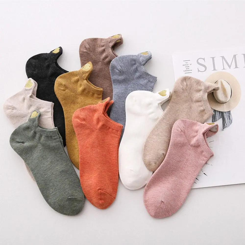 

1 Pair Fashion Woman Socks Love Heart Embroidery Breathable Low Cut Invisible Slippers Comfortable Ankle Casual Short Boat Socks