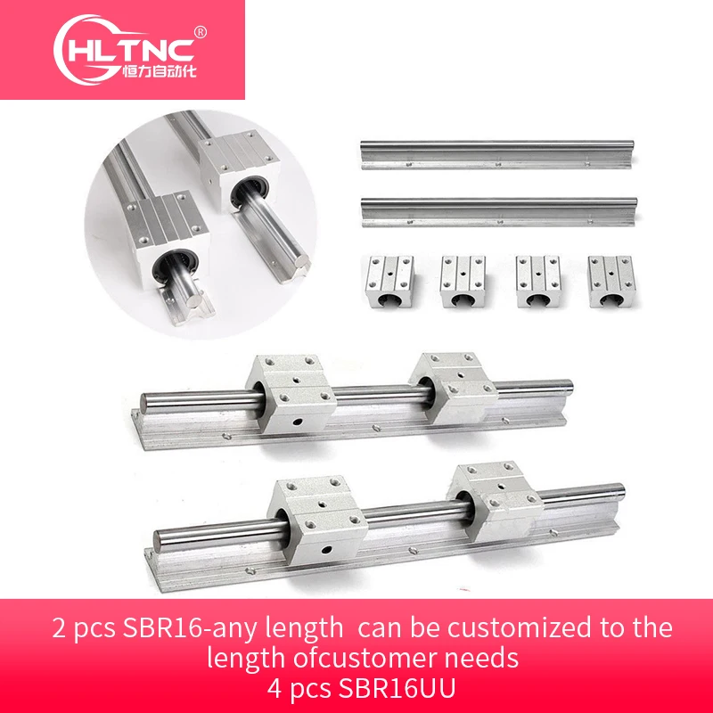 

HLTNC 2 Set SBR16 16mm Linear Guides any length With 4Pcs SBR16UU Bearing Block For CNC Parts customizable