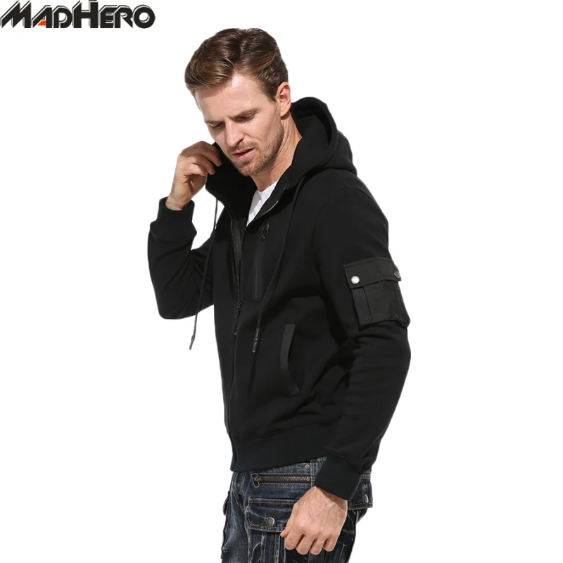 MADHERO Solid Casual Hoodies & Sweatshirts Men High Quality Soft Pullover Rib Cuff Zipper With 