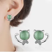 Anenjery, 925 пробы, серебряные серьги для женщин, подарок для девушек, милый опал, кот, серьги-гвоздики, pendientes oorbellen, S-E494