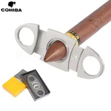 COHIBA сигары резак двойной нержавеющая сталь лезвия гильотина металла Sharp Sigaar сигары ножницы с подарочной коробке