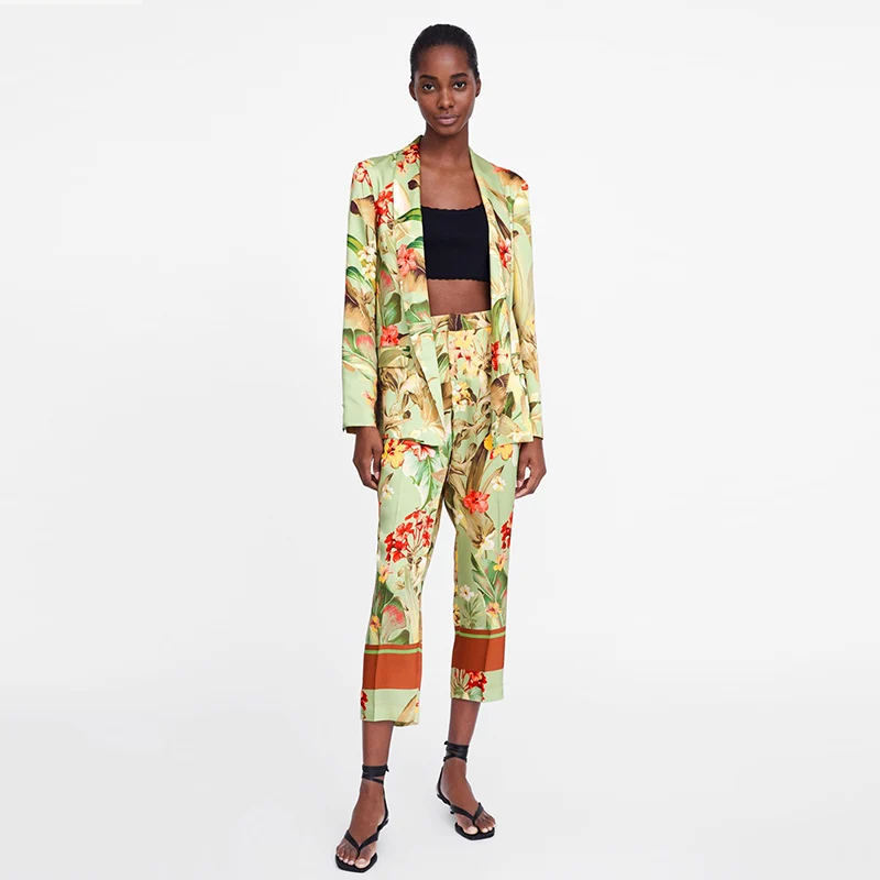 2pcs/set Summer Vintage Floral Print Tracksuit Women Two Piece Set Pants and Shirt Set Halter Casual Wide Leg pants Outfits 2pcs/set Summer Vintage Floral Print Tracksuit Women Two Piece Set Pants and Shirt Set Halter Casual Wide Leg pants Outfits