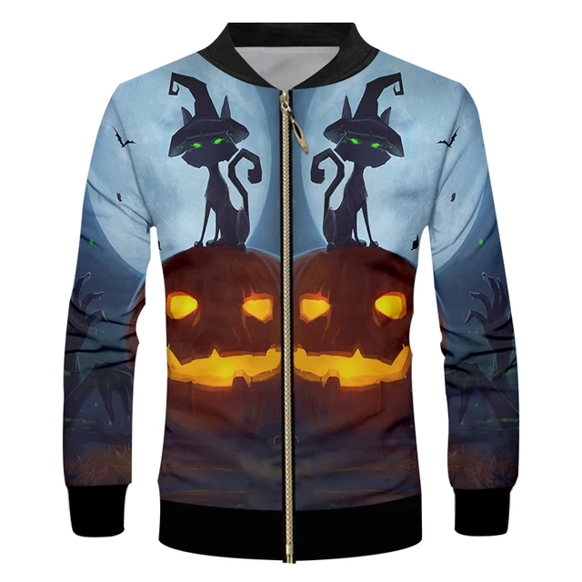 Ujwi Halloween New Ghost Pattern 3d Printed Zip Jacket Flame Pumpkin And Black Castle Wholesale Men S Street Clothing Jackets Aliexpress
