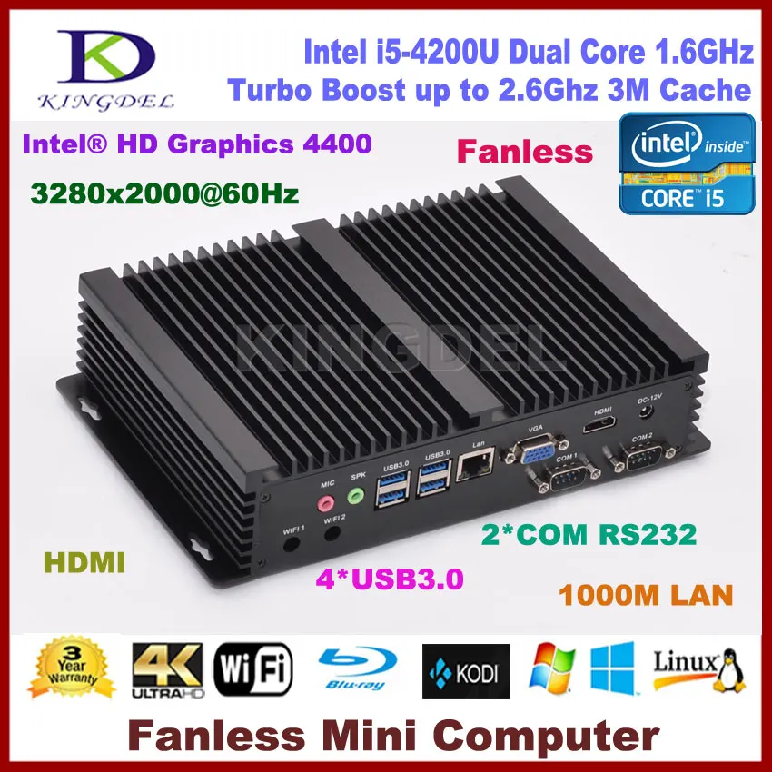 16G RAM 128G SSD HTPC Core i5 4200U fanless desktop computer HDMI Dual COM USB 3