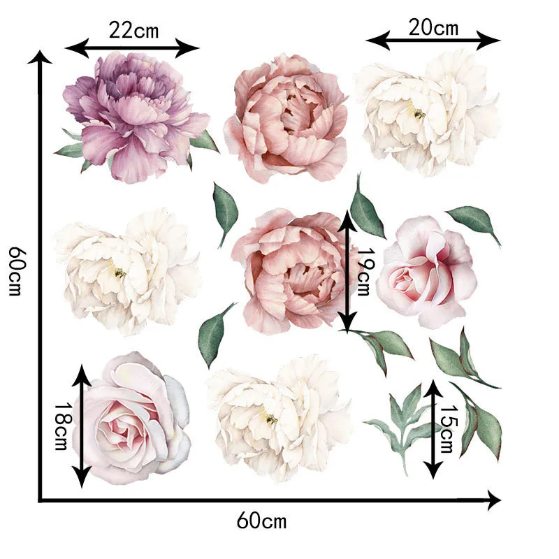 Большие розовые цветы, пионы на стены, Наклейки, романтические цветы, домашний декор, Настенная Наклейка для спальни, гостиной, обои, Muursticker