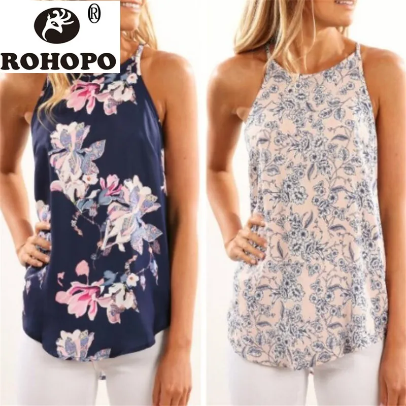 

Summer Women Sleeveless Chiffon Blouse Casual Printed Halter Flower Pullover Blouses 4XL 5XL Plus Size Leisure Fit Outwear 2019