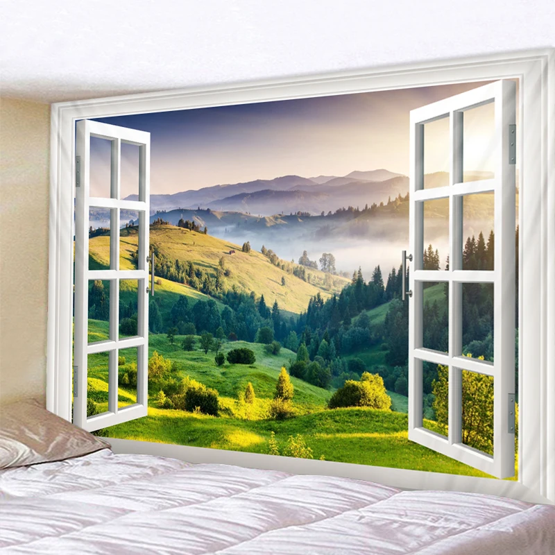 

Beautiful Window Scenery Woods Tapestry Home Decoration Hanging Cloth Polyester Fiber Material