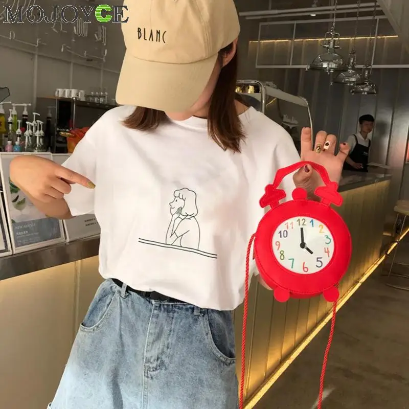 

Girls Casual Mini Cute Clock Pattern Shoulder Handbags Women PU Leather Small Crossbody Messenger Top-handle Bags bolsa feminina
