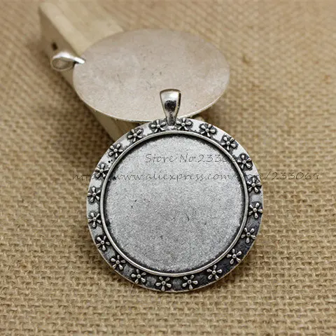 

(6 pieces/lot) Antique Silver Alloy flower 50*59mm(Fit 40mm dia) Round Cabochon Pendant Settings Jewelry Findings T0260