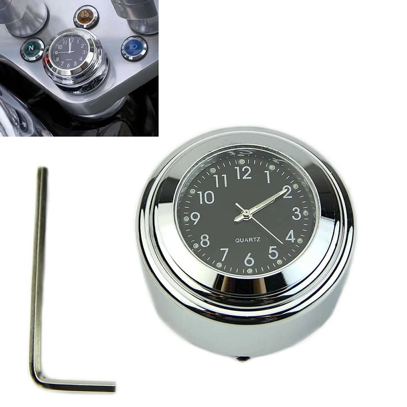 

1 Pcs Universal 1" Chrome Waterproof 7/8 Motorcycle Handlebar Mount Temp Thermometer Clock Glow Watch Motorcycles Accessories