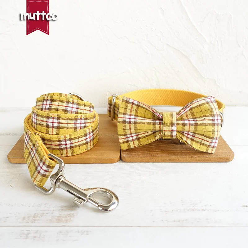 MUTTCO розничная stout прочные Мягкие ошейники для собак ручной работы ошейники для собак с галстуком-бабочкой лимонный плед 5 размеров ошейник поводок набор UDC057