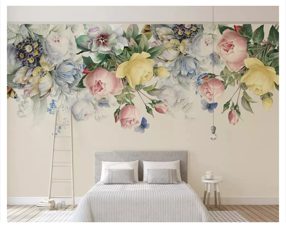 

beibehang Customized beautiful decorative wallpaper hand-painted fashion retro rose TV background wall papers home decor behang