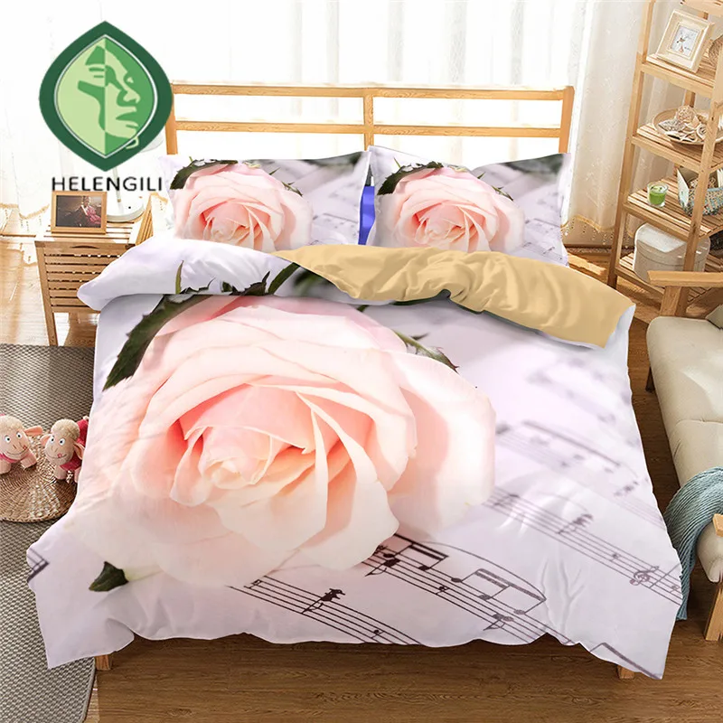 Online HELENGILI 3D lecho Rosa cubierta de edredón de impresión realista cama con almohada cama conjunto Textiles para el hogar #2  01