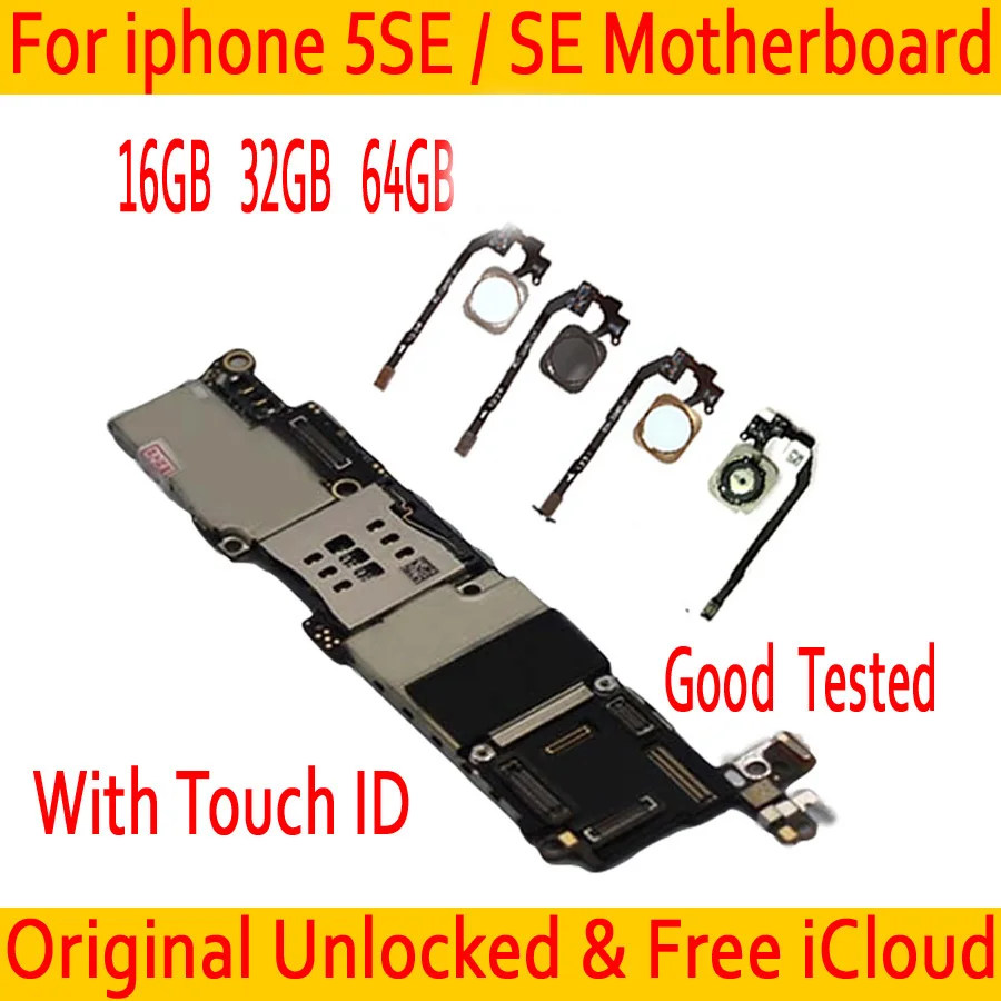 

Factory unlocked for iphone 5SE/SE Motherboard with/without Fingerprint,Original for iphone 5SE/SE Logic board Without Touch ID
