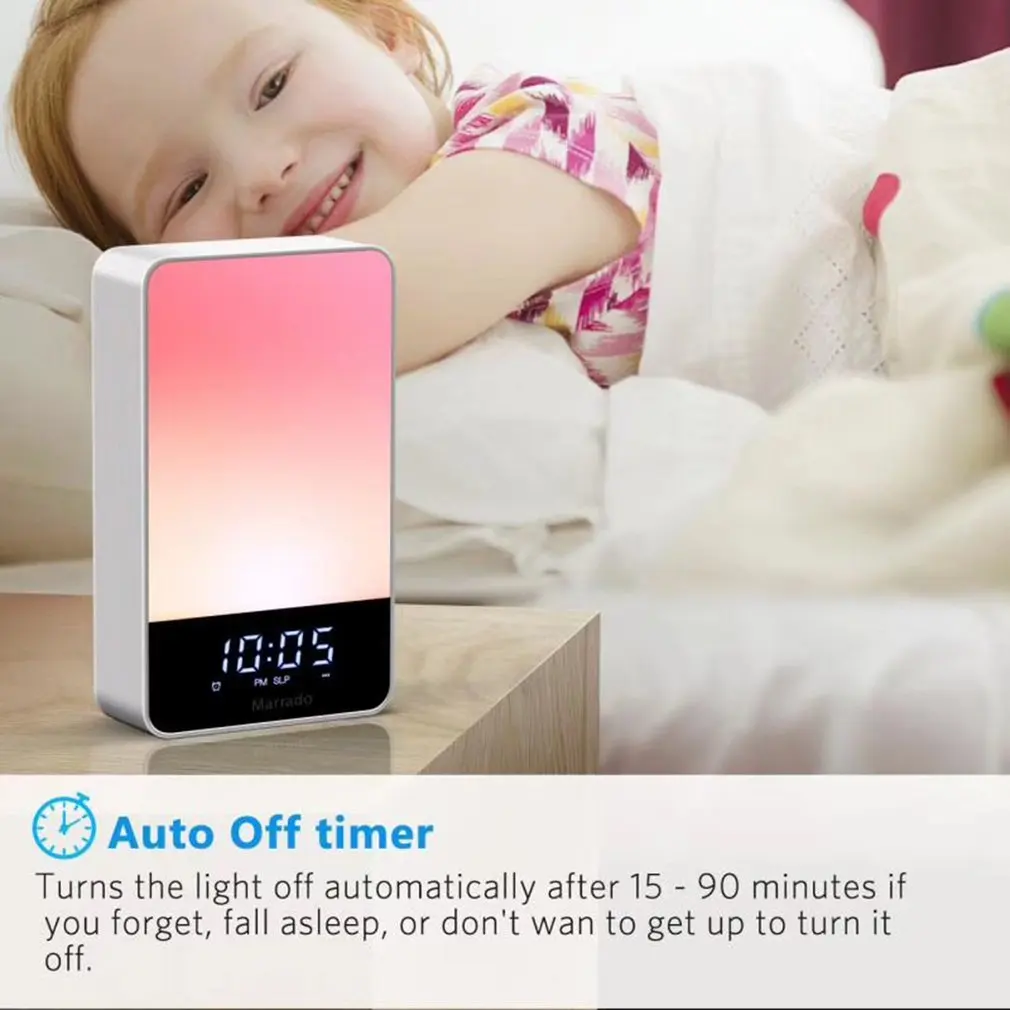 

Alarm Clock Wake Up Light Table Lamp Night Light Smart Touch Hands-Free Timing Function Auto Off Light