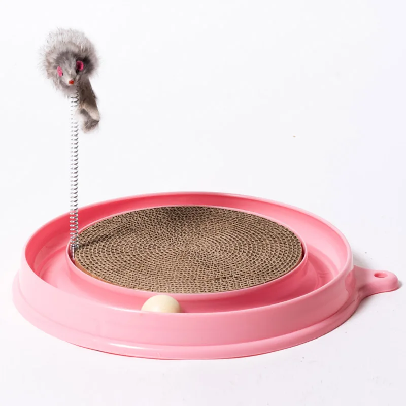 Кот котенок турбо скребок Когтеточка доска игрушка с мячом мышь обучение играть прикольные принадлежности E2S - Цвет: Розовый