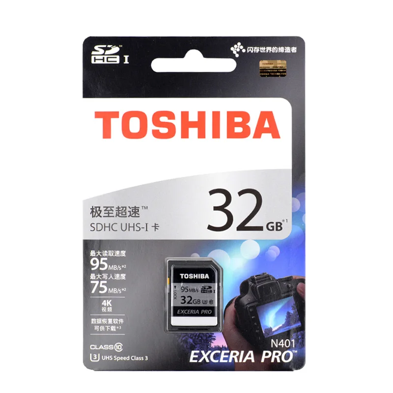 TOSHIBA 32 Гб 64 Гб 128 Гб SD карты UHS-I U3 SDHC/SDXC карты памяти класса 10 95 МБ/с. EXCERIA PRO N401 слот для карт памяти для видеокамеры