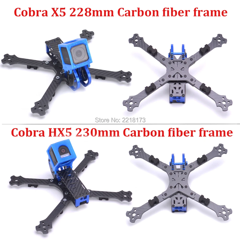 

Cobra X5 228 228mm / HX5 230 230mm 5 inch carbon fiber frame Quadcopter FPV Drone with 4mm arm for Rooster 230