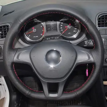 

Puou Black Artificial Leather Car Steering Wheel Cover for Volkswagen Golf 7 Mk7 New Polo 2014 2015 2016 2017 Free shipping