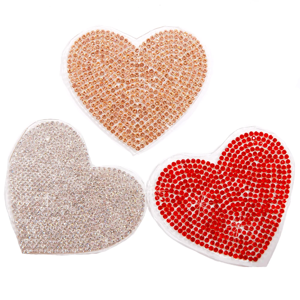 

5pcs/lot Hot fix Rhinestone Iron On Patch Love-Heart Motif DIY Red White Crystal Strass For Clothing Handmade Gifts