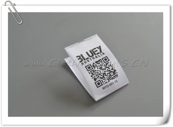 

Custom clothing labels, printed brand label with QR code, or two dimensional barcodes, satin tape material