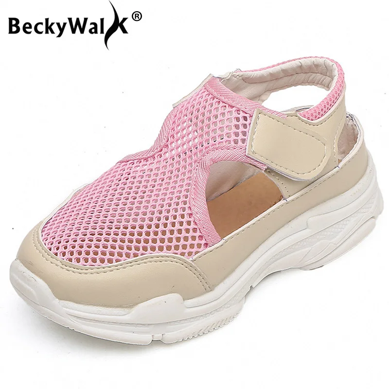 BeckyWalk/Летняя сетчатая детская обувь с вырезами; детские кроссовки для девочек; сандалии; дышащая Спортивная обувь из сетчатой ткани для