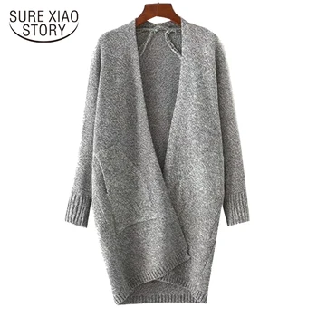 

2017 new arrived winter fashion women clothing long sleeved loose sweaters casual V-neck solid oversize long cardigans D260 30