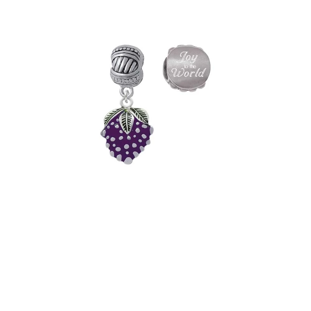 Silvertone Purple Grapes Joy to the World Charm Beads (Set of 2)