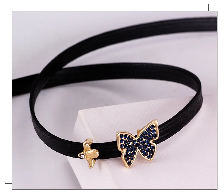 Стразы колье с бабочками ожерелье короткое женское ключица черная кожаная цепочка ожерелье для женщин вечерние ювелирные изделия ожерелье