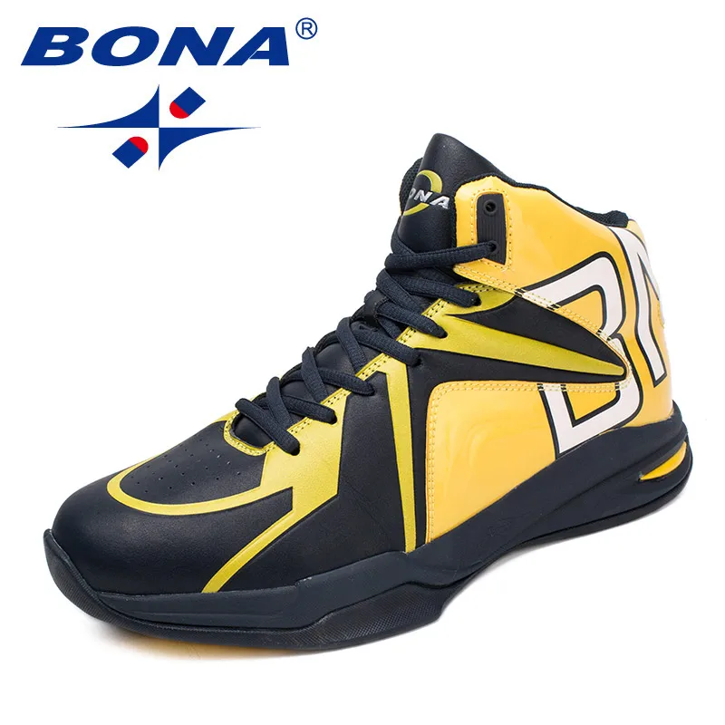 BONA/Новинка; классические стильные мужские баскетбольные кроссовки на шнуровке; Мужская Спортивная обувь; уличные кроссовки; удобные дышащие кроссовки; Быстрая - Цвет: BLACK YELLOW