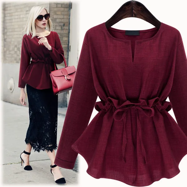 

Women's skirt fat mm spring wear loosely-waist long sleeve cotton hemp blouse.