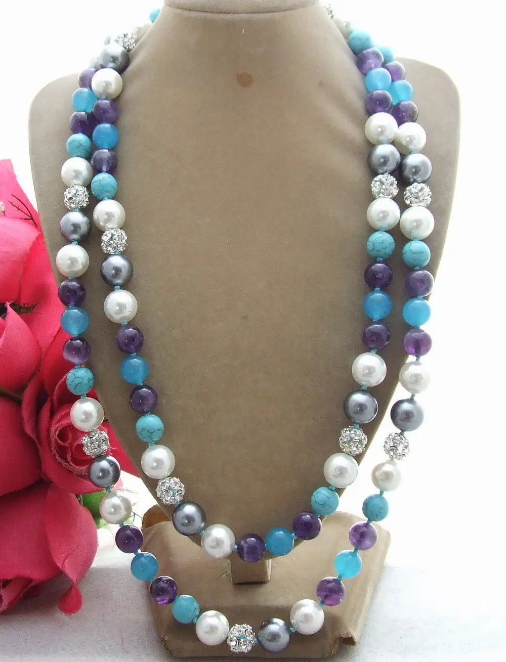 

3134 Amethyst&Turquoise&Sea Shell Pearl&Jade Necklace