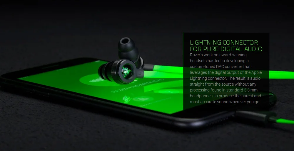 Razer Hammerhead iOS Lightning Earbuds DAC Custom-Tuned Dual-Driver Technology - in-Line Mic Headphones Handsfree 13 10