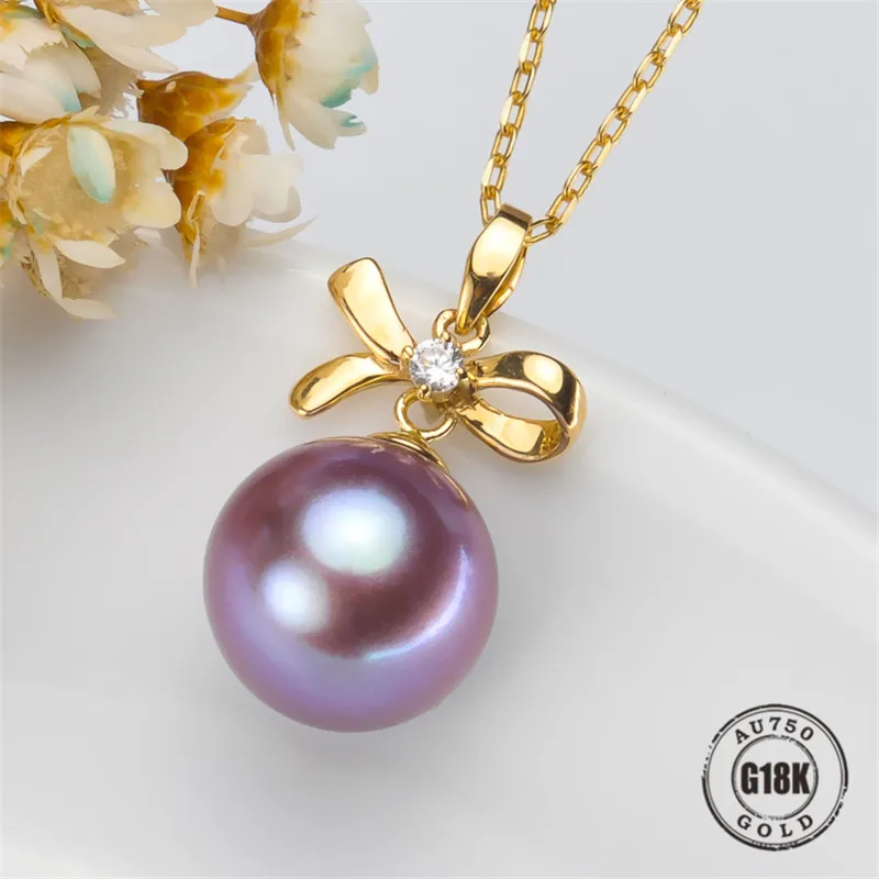 

DIY Pendant Jewelry Findings Blank Pendants Bracket AU750 G18K Yellow Gold Simple Bracket Natural Pearl Cap Accessories