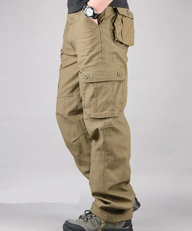Мужские брюки-карго, повседневные мужские штаны с несколькими карманами, военный комбинезон, мужские уличные длинные брюки, 30-44 плюс размер