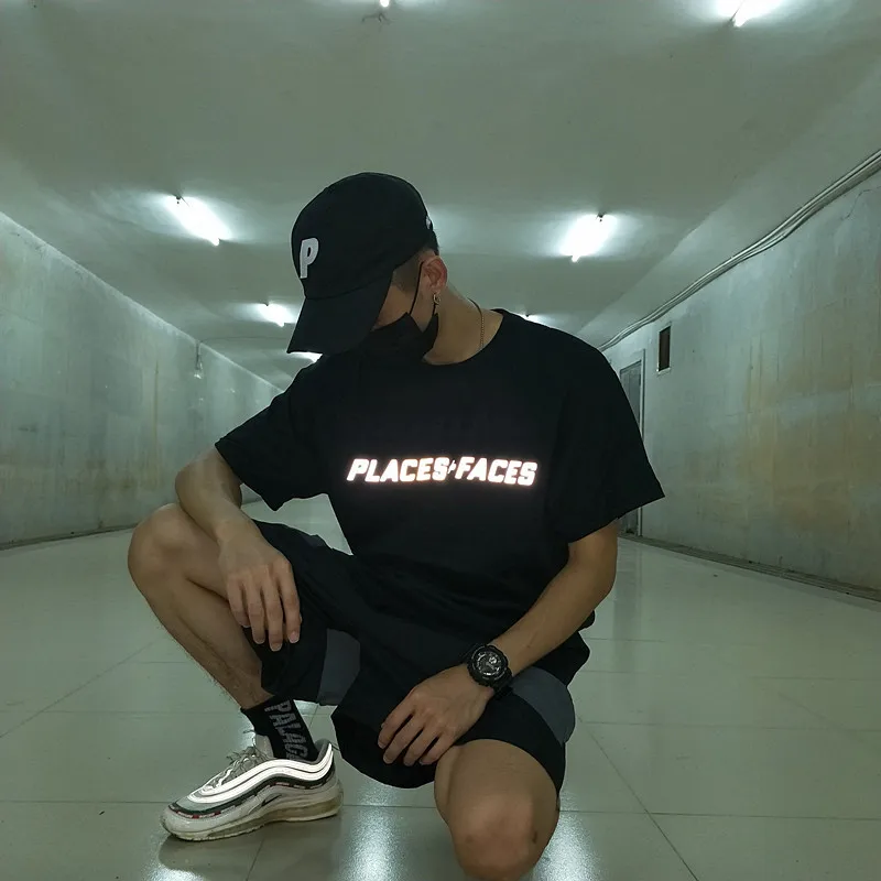 

PLACES+FACES T-shirts Hip Hop High Quality 3M Reflective T-shirt PLACES+FACES Men Loose Cotton Short sleeve PLACES+FACE Tee