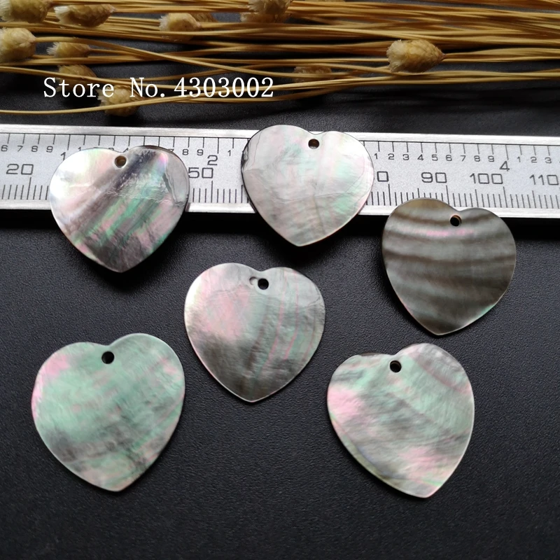 100개/묶음 23mm 천연 블랙 하트 자개 DIY 보석용 하트 모양 자개 귀걸이용