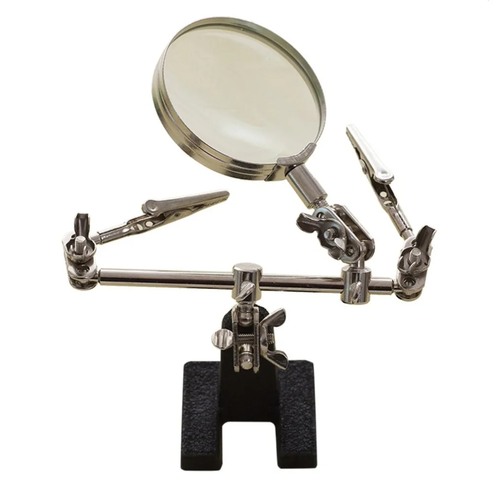 6x Portable Clip on Metal Holder Three hand Magnifier Magnifying Glass