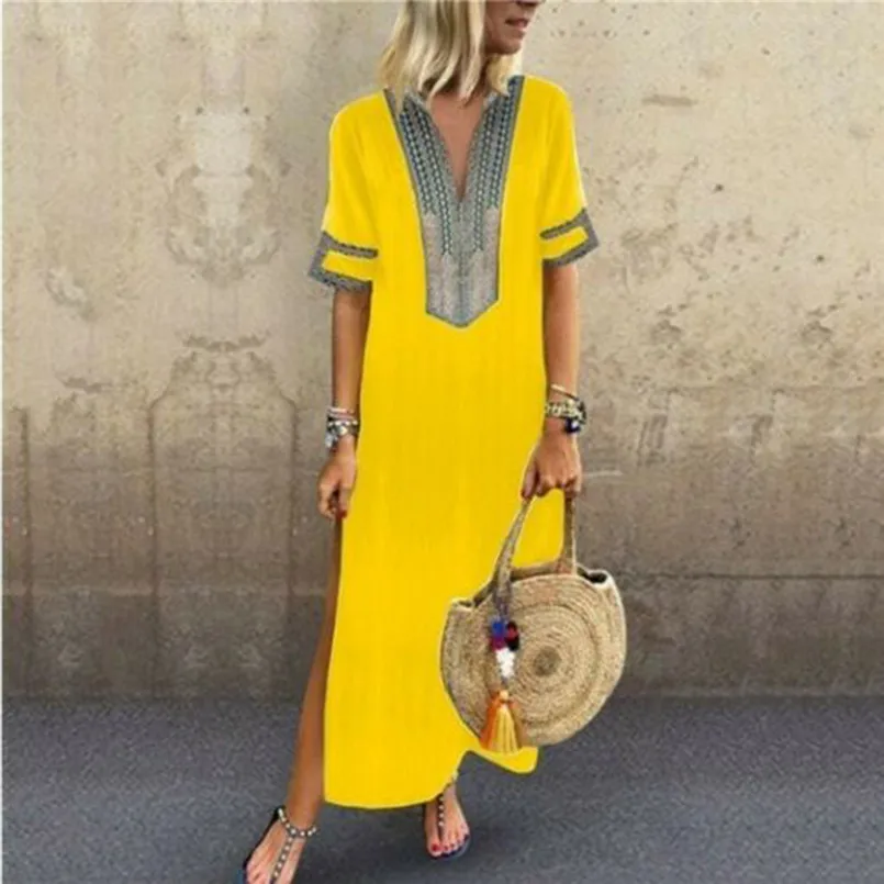New Fashion Women Summer Sexy V-Neck Short Sleeve Folk-Custom Print Vintage Dress Elegant Ladies Casual Party Vestidos #4R09   (11)