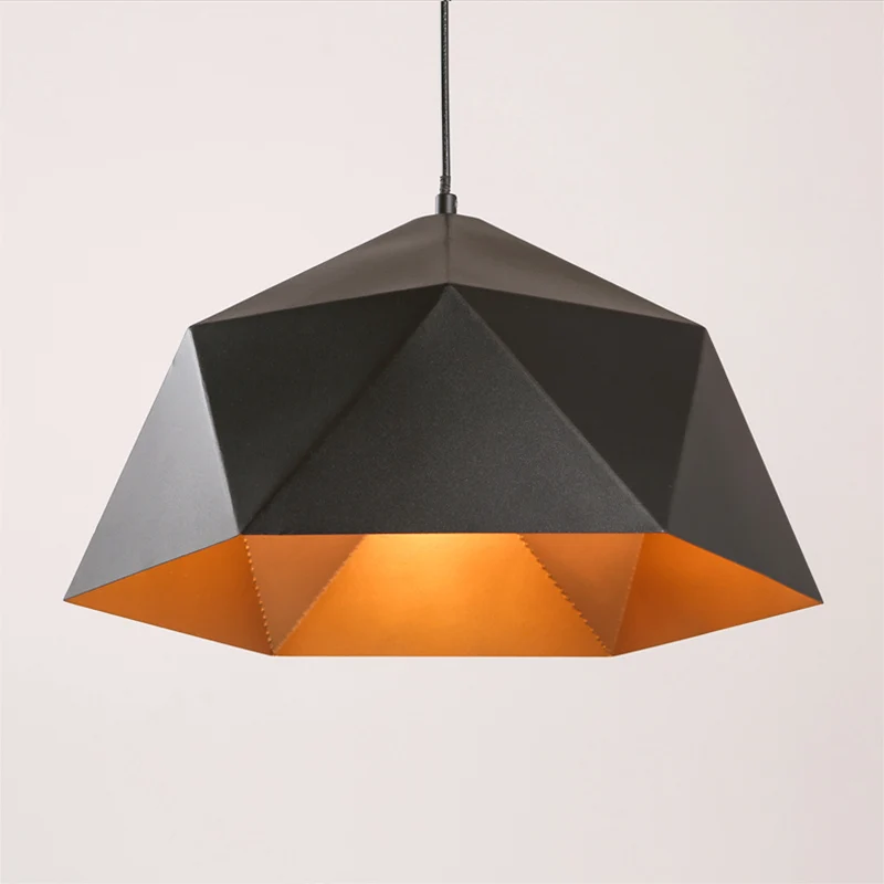 Современный подвесной светильник в скандинавском стиле из полигона и железа для кухни, гостиной, подвесного светильника E27, светодиодное освещение для дома - Цвет корпуса: Черный
