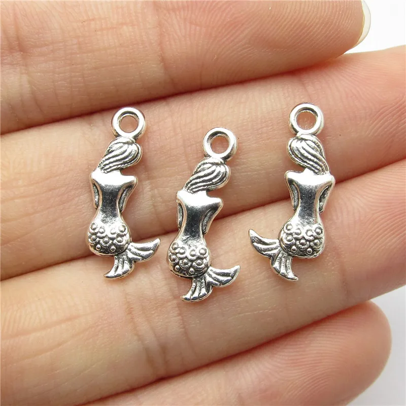 

100pcs(20*9mm) Antique Silver Mermaid Charm fit for pandora style Bracelets Necklace Pendant DIY Metal Jewelry Making