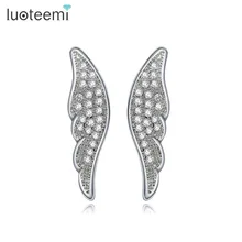 LUOTEEMI New Fashion Luxury Statement Fairy Angel Wings Earrings For Women White Gold Color Full Crystal