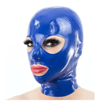 

Latex Face Mask blue Color Sexy Hood Mask Back Zip Halloween hood mask Rubber face mask Costumes props