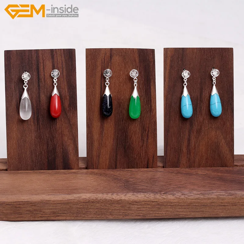 

Gem-inside 8x20mm Drip Drop Semi-precious Stone Dangle Earrings Tibetan Silver Hooks Earrings For Women Trinket Gift Jewellery