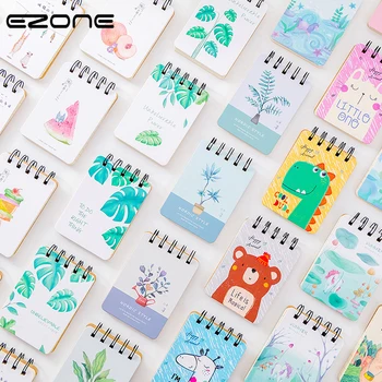 

EZONE Mini Spirall Loose Leaf Notebook Portable Memo Pad Thicken Line Inner Pages Cartoon Plant Pattern School Office Stationery