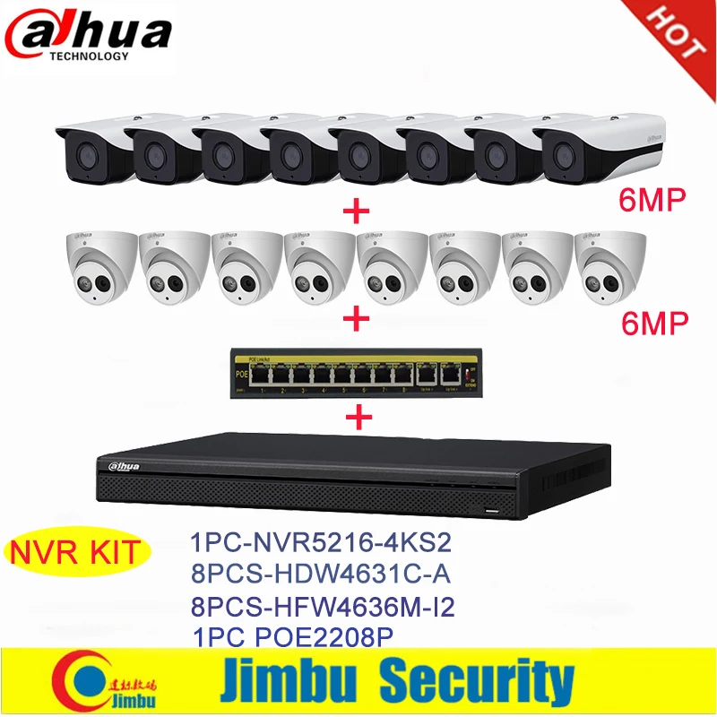 

Dahua NVR Kit 1pcs Video Recorder NVR5216-4KS2 & IP camera 8pcs IPC-HFW4636M-I2&8pcsIPC-HDW4631C-A & 1pcs POE2208P DVR K