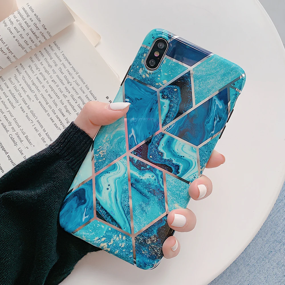 LOVECOM Geometric Marble Phone Cases For iPhone 11 Pro Max XR XS Max 6 6S 7 8 Plus X Soft IMD Electroplated Back Cover Coque