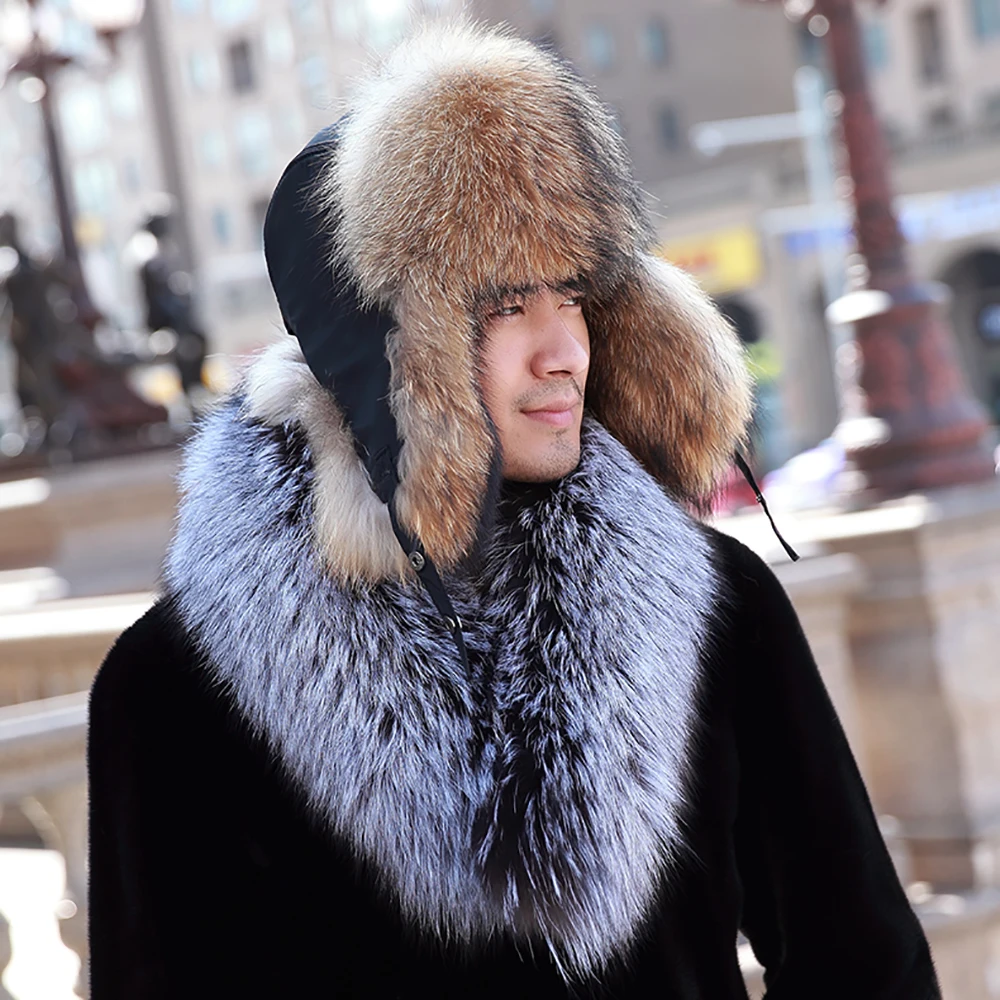 YC Fur мужские шапки ушанки из меха енота серебристой лисы шапка бомбер мужская с
