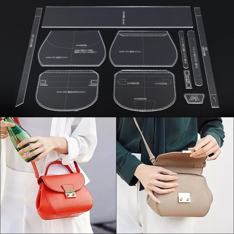 

Acrylic Stencil Leather Handmade Craft Women`s Shoulder Bag Sewing Pattern Template Sewing Accessories with Holes 20x15x10cm